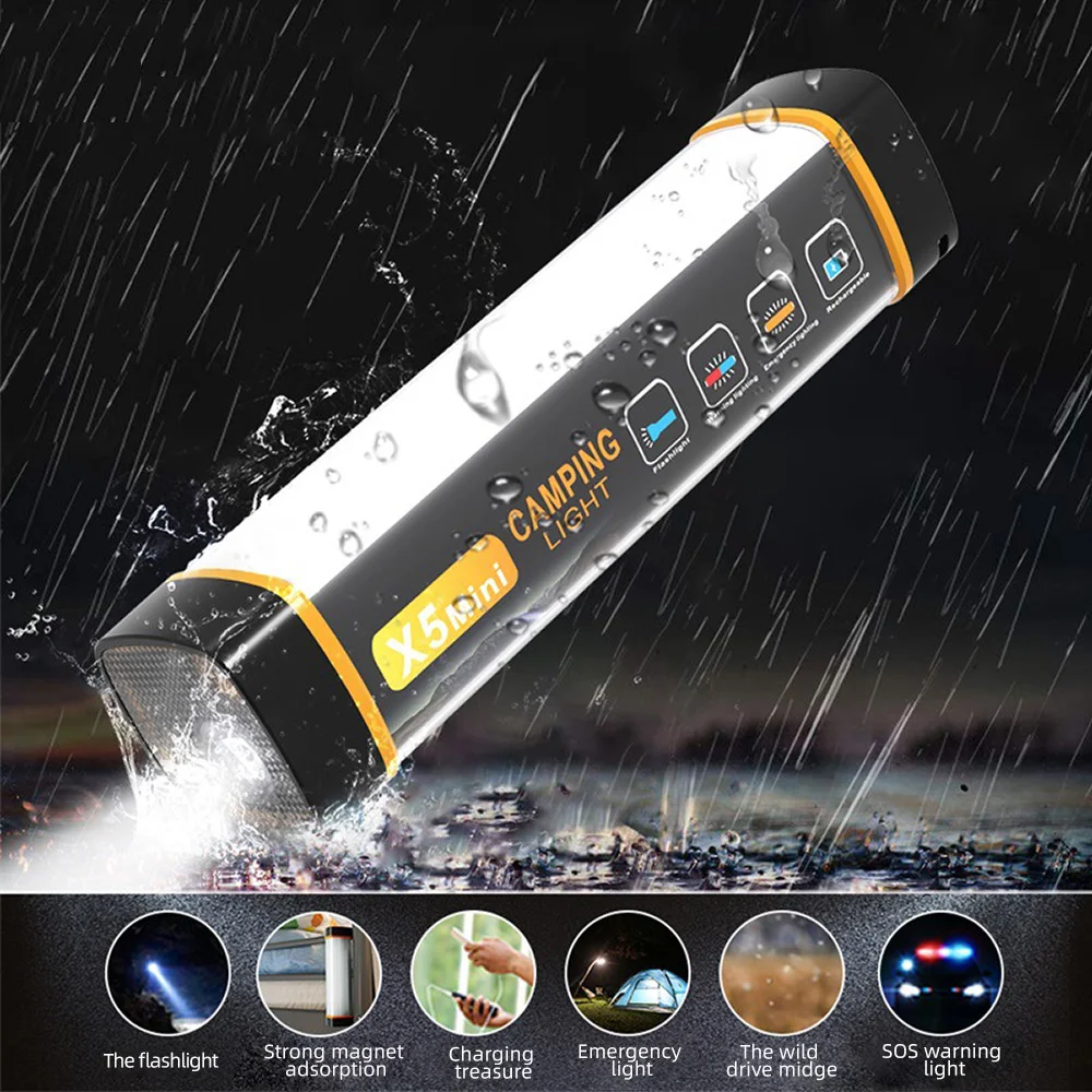 5 in 1 multi-function waterproof portable rechargeable magnetic camping Light flashlight emergency lamp with power bank manufacture