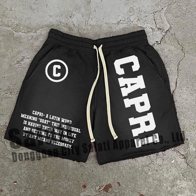 Custom Men Distressed Faded Sweat Shorts Printed Embroidery 100% Cotton French Terry Raw Edges Summer Acid Wash Shorts Uniesx gallery 2