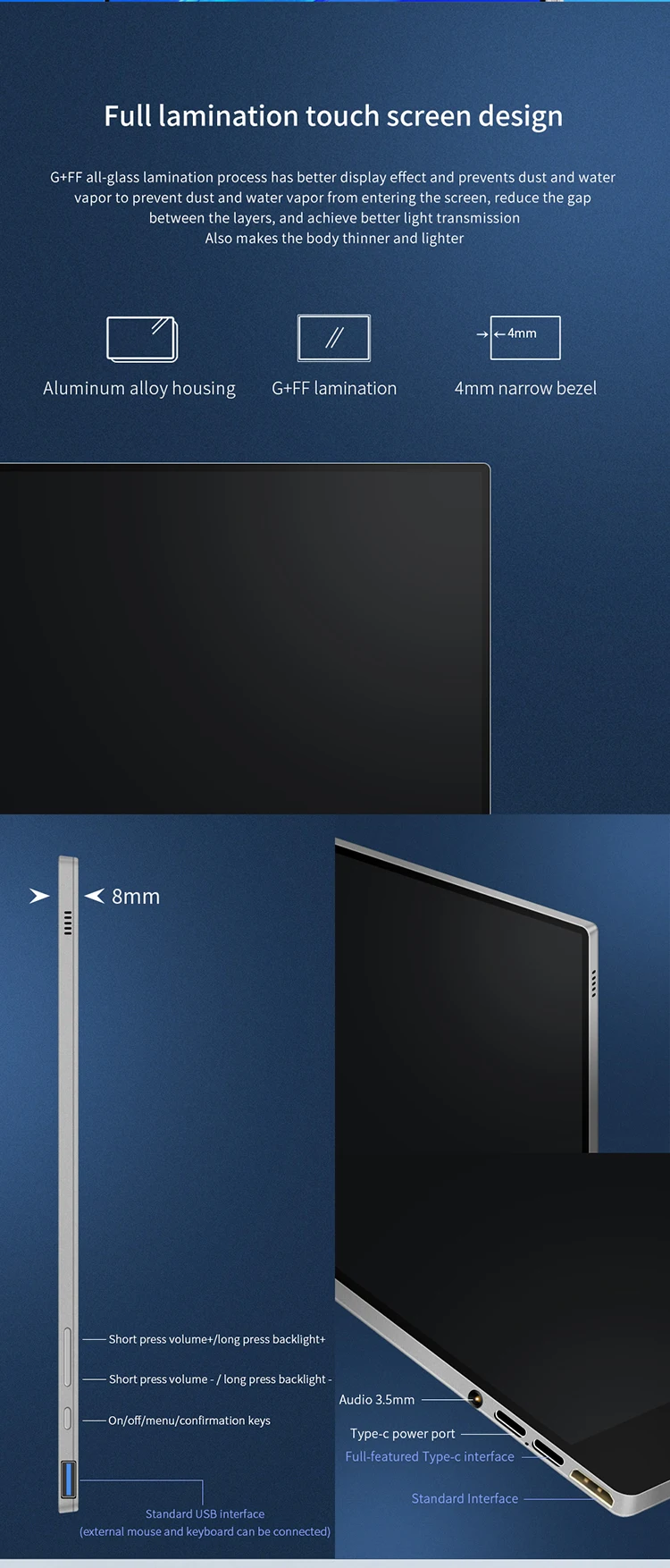 15.6 Inch 4K Anti-Glare LCD Gaming Office Laptop Screen Extender