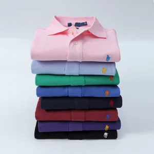 Ralph Classic Style Men's Autumn Business Casual Tshirt 100% Cotton Long Sleeve Polo Custom Logo Embroidery Multiple Colors