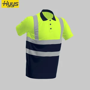 Summer Quick Dry Hi Vis Work Polo T Shirts Reflective Strips Safety Roadway Fluorescent Green Work Shirt