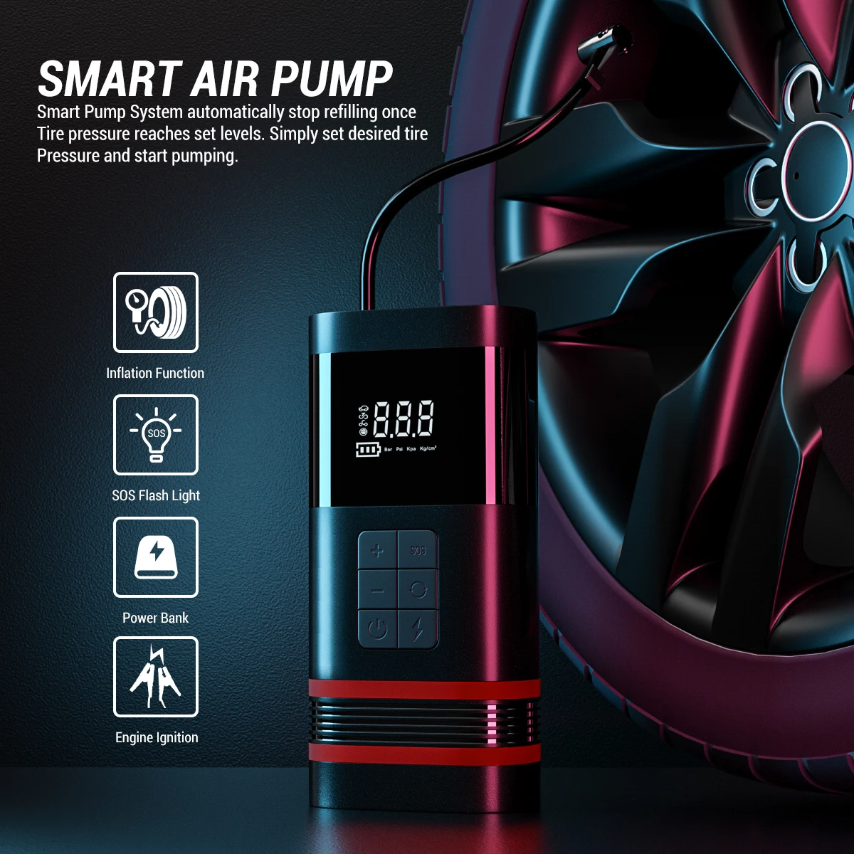 7500mah Portable Air Compressor Tire Inflator / Car Air Compressor 12v ...