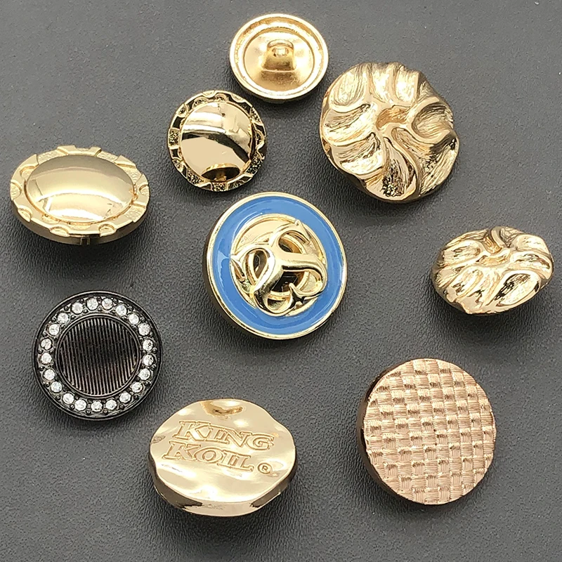 Latest Design Custom Shape Zinc Alloy Gold Embossed Sewing Accessory Garment Suit Coat and blazer Shank Button