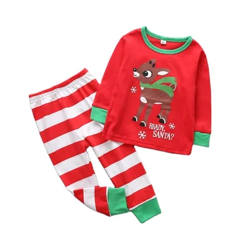 Wholesale Kids Boutique Clothing Green And Pink Striped Christmas Pajamas Baby Girl Clothes