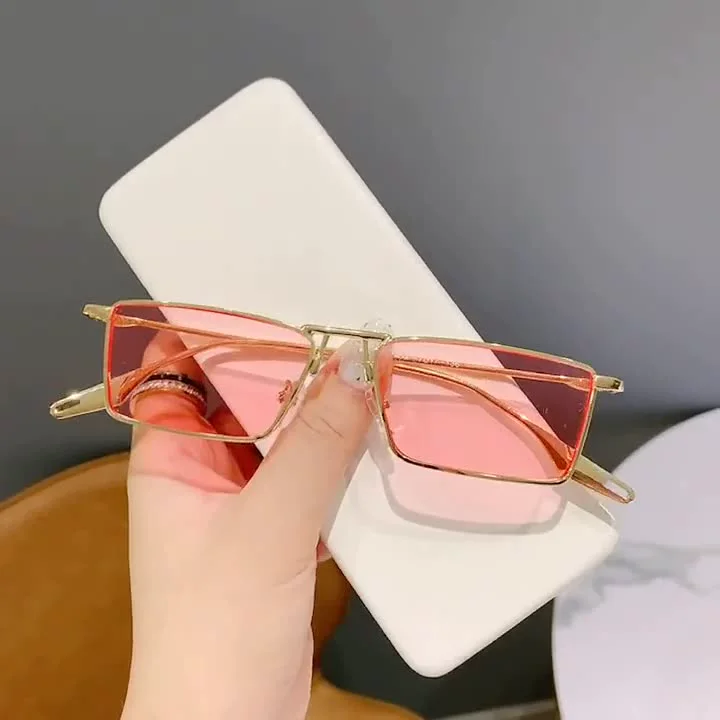 High Quality Candy Colors Small Rectangle Sunglasses Men Women Classic Gold Black Lens Metal Square Vintage Frame Eyewear UV400