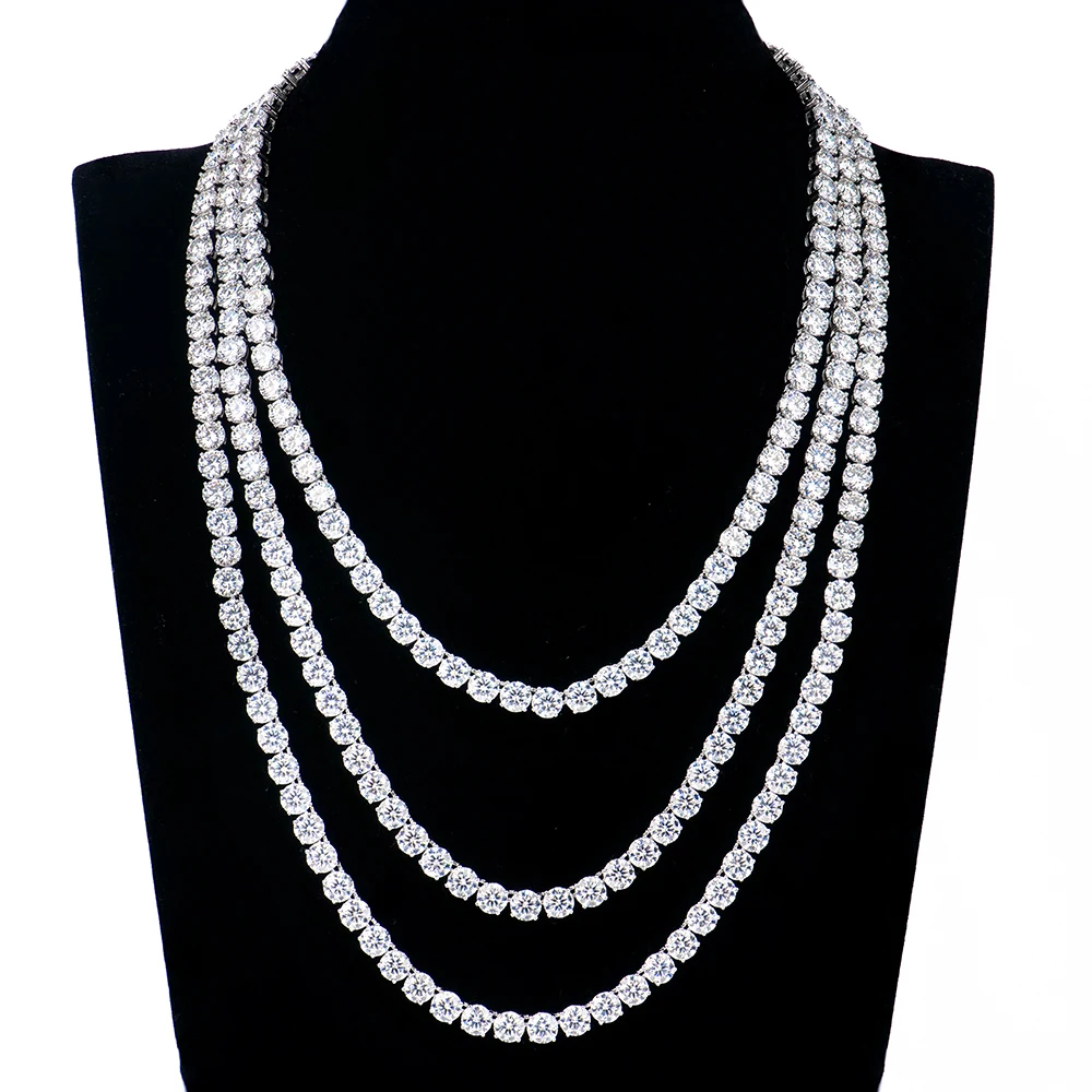 Wholesale Custom 925 Silver Iced Out D VVS 6mm Moissanite Tennis Chain Necklace GRA Certified Tennis Chain Moissanite
