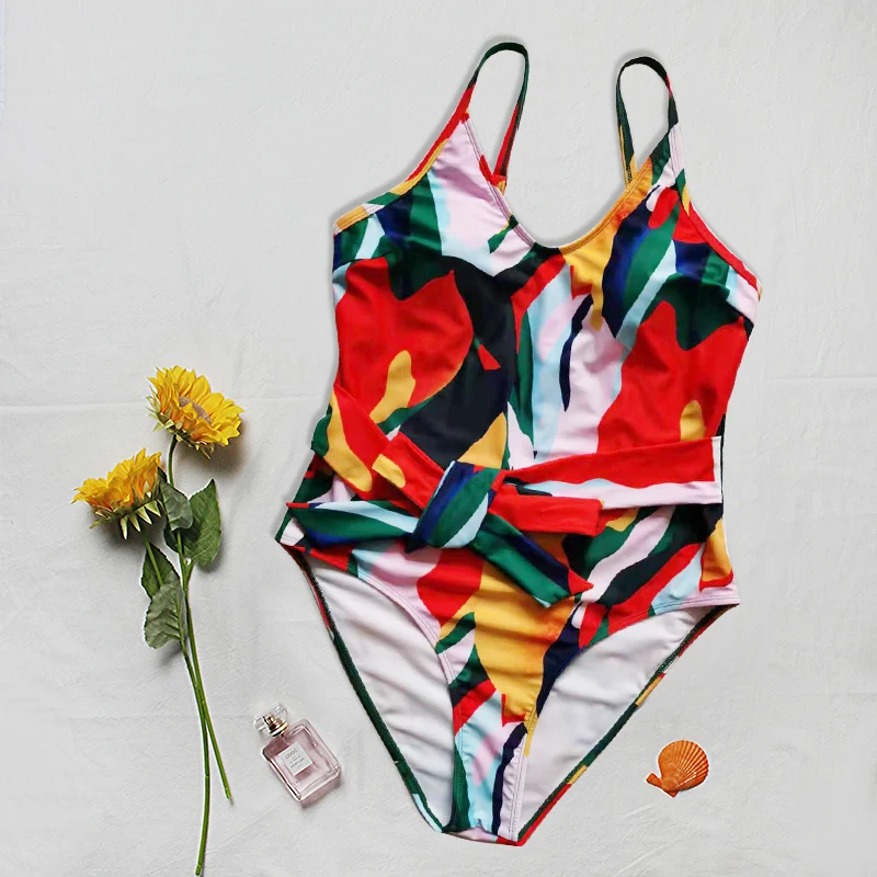 2022 New Design DAMO Plus Size Ladies One Piece Swimsuit Colorful Bow Tie Eco Friendly Recycled Nylon Swimwear&Beachwear