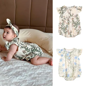 Baby summer wear clothes 2024 New flounced sleeve onesie baby girl Floral Romper summer thin romper