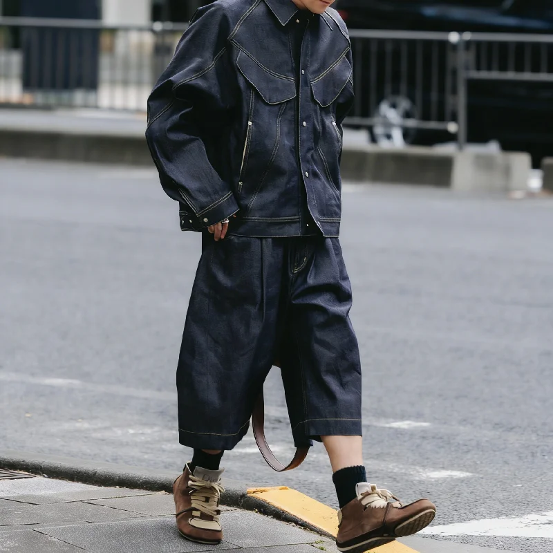 Custom Logo High Quality Denim Jeans Jacket Two Piece Set Streetwear Oversized Heavyweight for Men Hip Hop Matching Outfit