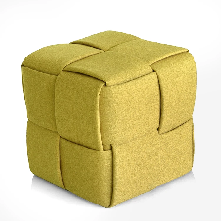 New Product Woven Fabric Blue Ottoman Cube Seating Pouf Ottoman Stool Footstool