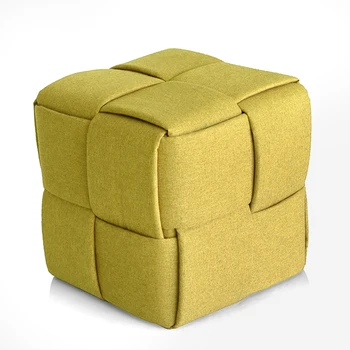 New Product Woven Fabric Blue Ottoman Cube Seating Pouf Ottoman Stool Footstool