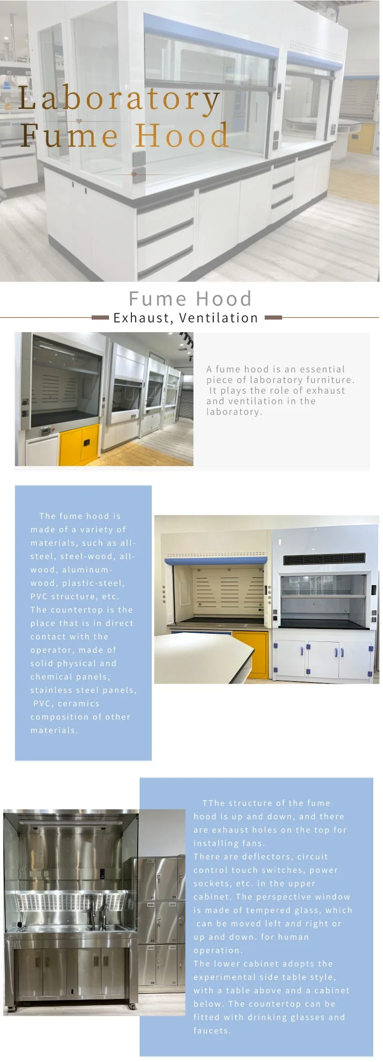 304 Stainless Steel Lab Fume Hood with All Steel Construction and Customizable Size for Chemical Institutes