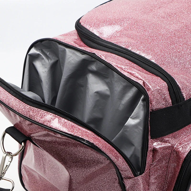 Custom Waterproof Overnight Spend a Night Bag Woman Travelling Wap Loading Glitter Pink Duffle Bags With Printed Logo