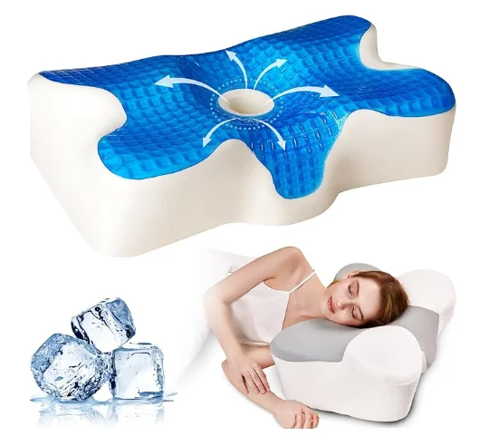 Breathable Washable Cover Hot Sleeper Neck Arm Support Bedding Ergonomic Butterfly Shaped Memory Foam Pillow with Cooling Gel