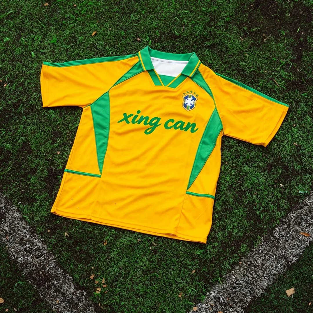Nuwe Somer Aangepaste Logo Mannetjies Sporttrui, 100% Katoen Vintage Losse Pasvorm Sokkertrekkie met Skerm-uitdrukking en Borduurwerk