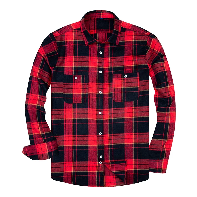 OEM Design Printing Custom Flannel Comfortable and Warm Fabric Fancy Plaid Cotton Long Sleeve Shirts for Men