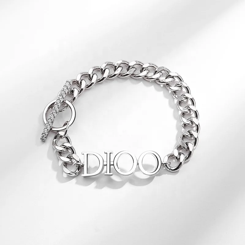 Fashion Cuban Chain with Letter Famous  Brands Jewelry Bracelets 18K Gold Copper Designer Bracelet Femme Jewelry