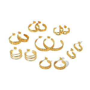 New Fashion 18K Gold Plated C-Shaped Hoop Earrings for Women Stainless Steel Non-Tarnish Geometric Style Trendy