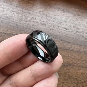 8mm Stepped Edges Classic Romantic Fashion Jewelry Unique Hand Forged Alternative Wedding Ring Damascus Steel Anniversary Gift