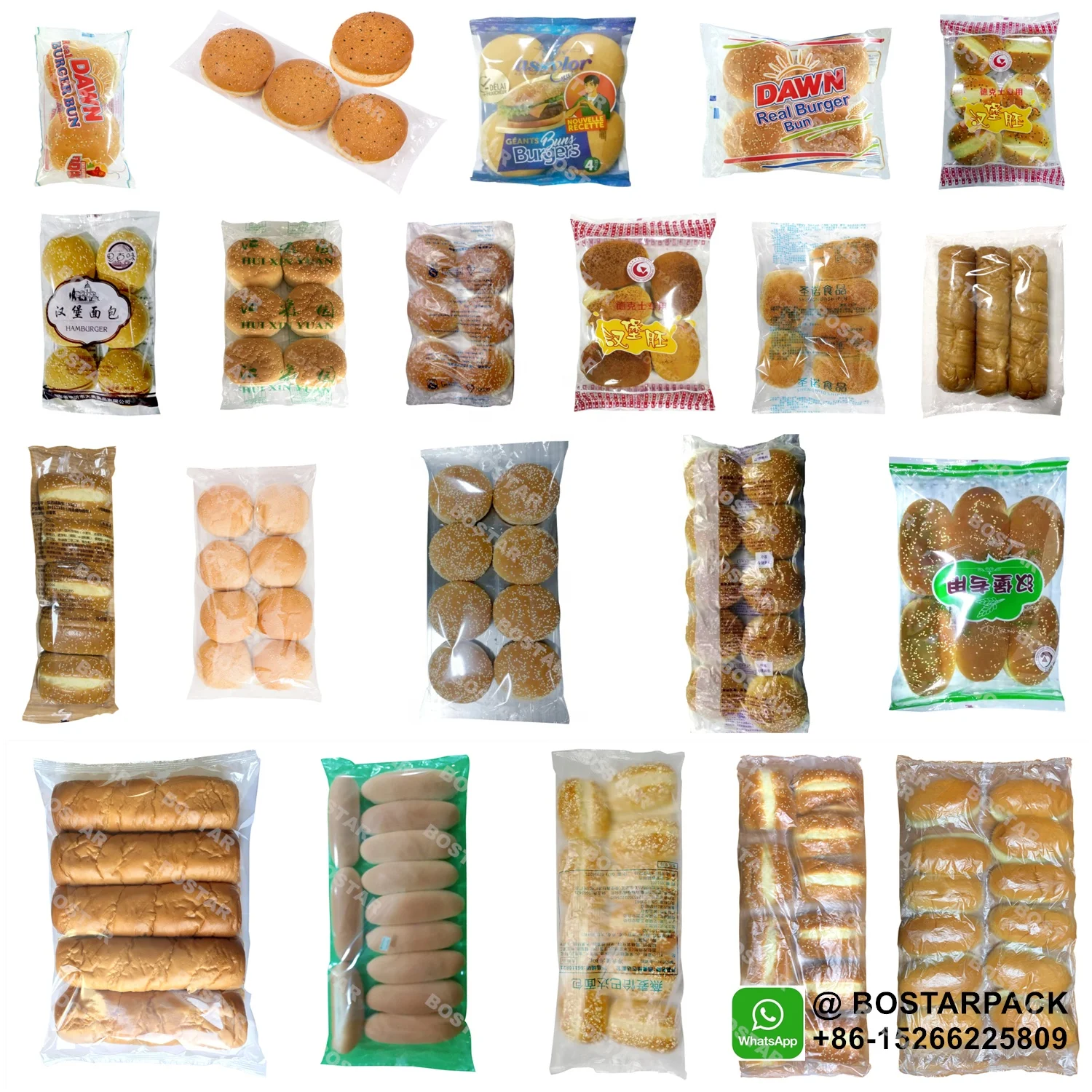 Automatic Horizontal Pillow Flow Bakery Bread Buns Rolls Group Burger Bread Hamburger Packaging Machine