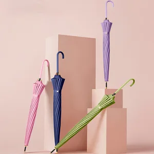 Solid Wood Straight Automatic Umbrella - Long Handle with Fresh Design & Leather Grip | Logo-Printable Gift/Advertising Umbrella