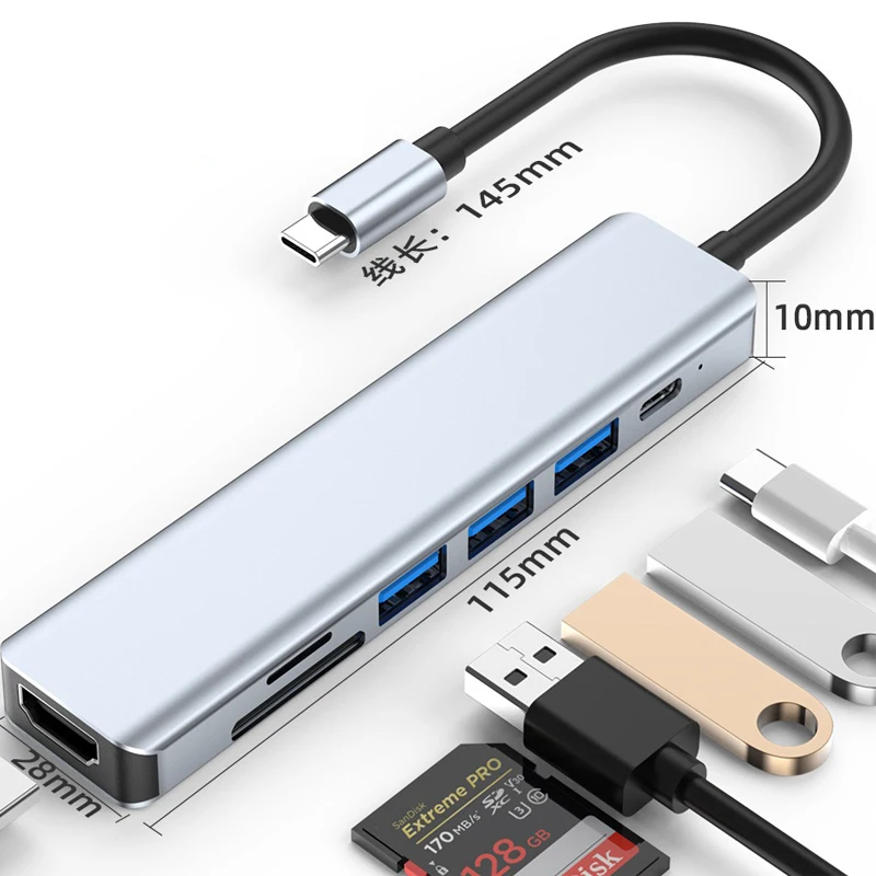 7 в 1 usb3.0 2 0 hub Type C Hub с слотом для TF SD-карты ноутбука