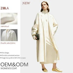 Handmade Elegant Double-Sided Long 100%Wool Woolen Coat Office Lady Eco-Friendly Breathable Winter Casual Outerwear Open Front