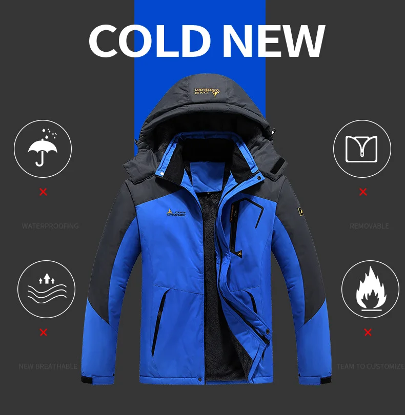 Men Waterproof Fleece Snow Thermal Coat Men's Winter Warm Multipockets Hood Snowboard Jackets
