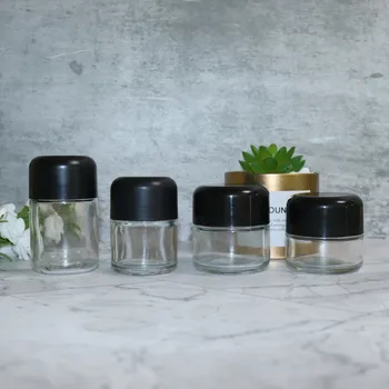 OEM ODM Factory Big Size 50ml 100ml 150ml 200ml Cream Jar Transparent Round Glass Cosmetic Jar with Black Plastic Lid