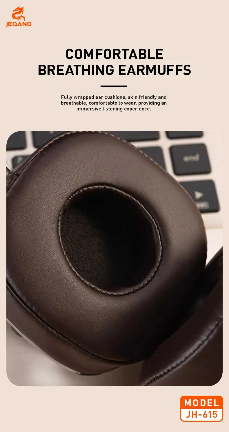 Jeqang New On-Ear BT Headset with RGB Noise Reduction USB Connectors Dynamic VocaLigm for DJ Travel Sports Gaming Office Support