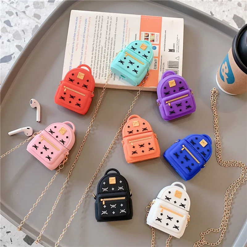 Wholesale Girl Fashion Luxury Case Bag Backpack Silicon Case Cute Earphone Silicone Cover With Chain for AirPods for Airpods 1 2