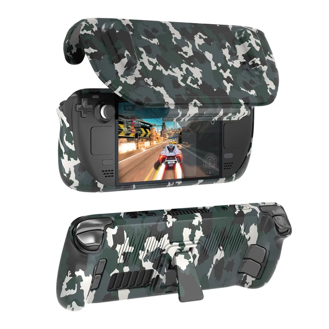 Protective TPU Case with  front cover for Steam Deck Full Cover Case for Steam Deck with Kickstand -Camouflage