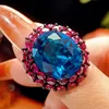 Blue pointed crystal ring