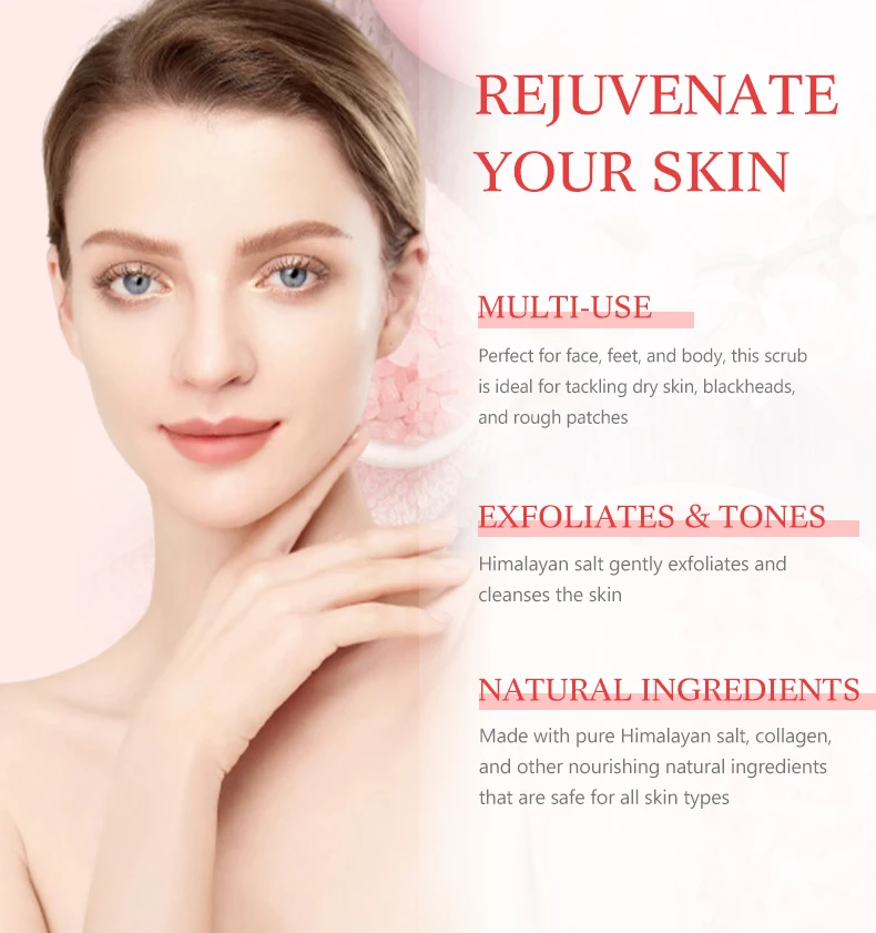 Wholesale Himalayan Salt Scrub With Collagen Vitamin E Moisturizing Delicate Skin Cleaning Exfoliating Face and Body Scrub