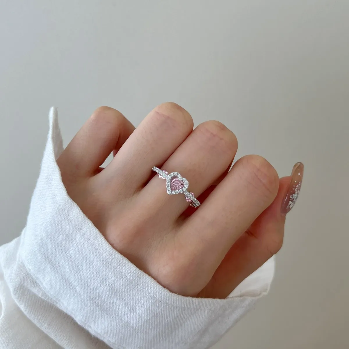 KAKODIY Elegant 925 Sterling Silver Heart Pink Ring Cubic Zirconia Promise Wedding Engagement Ring Jewelry for Women Gifts detail 5