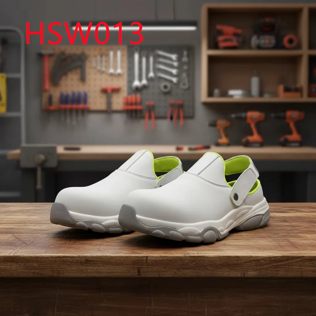 ZYF,Adjustable Straps Design White&green Safety Shoes with Fiberglass Toe Anti-acid&alkali Outsole Unisex Work Clogs HSW013