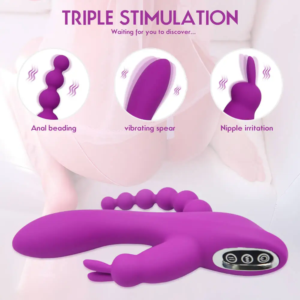 3 in 1 Waterproof Rechargeable Triple Function Stimulation Sextoys  Vibromasseur Dildo Vibe G-Spot Anal Bead Rabbit Vibrator