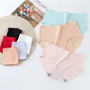 Women's Silk Panties Soild Seamless Panty Plus Size Mid-Rise Briefs Invisible Underpants Lingerie Calcinha