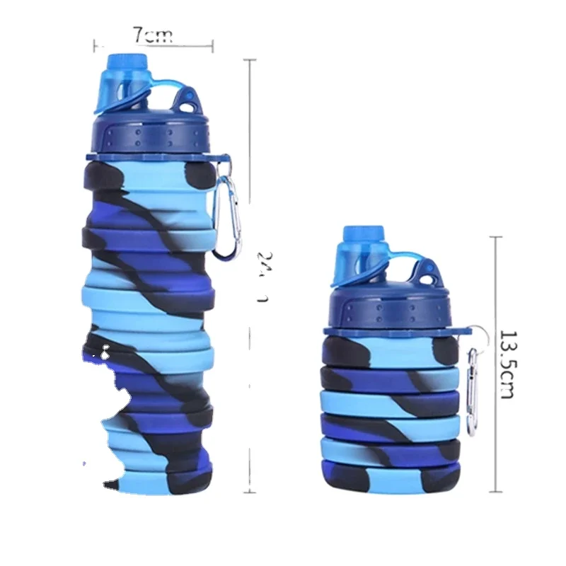 Silicone collapsible water bottle 500ml portable foldable outdoor sport travel leakproof bpa free food grade drinking reusable