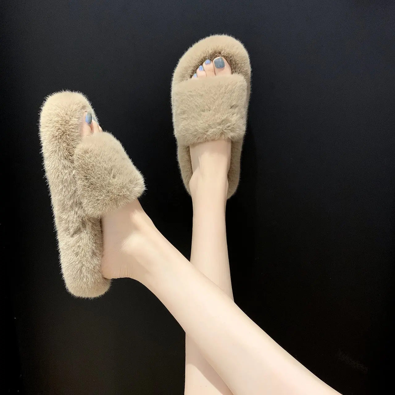 Fashion Winter Casual Fur Slipper Peep Toe Women Shoes Indoor Women Fur Slipper With Matched 2759