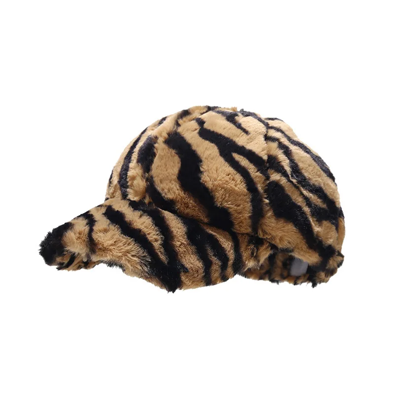 Fashion zebra Leopard Outdoor Warm Plush Cap Winter Baseball Hat 6 Panel Men Women Winter Warm Fur Baseball Cap