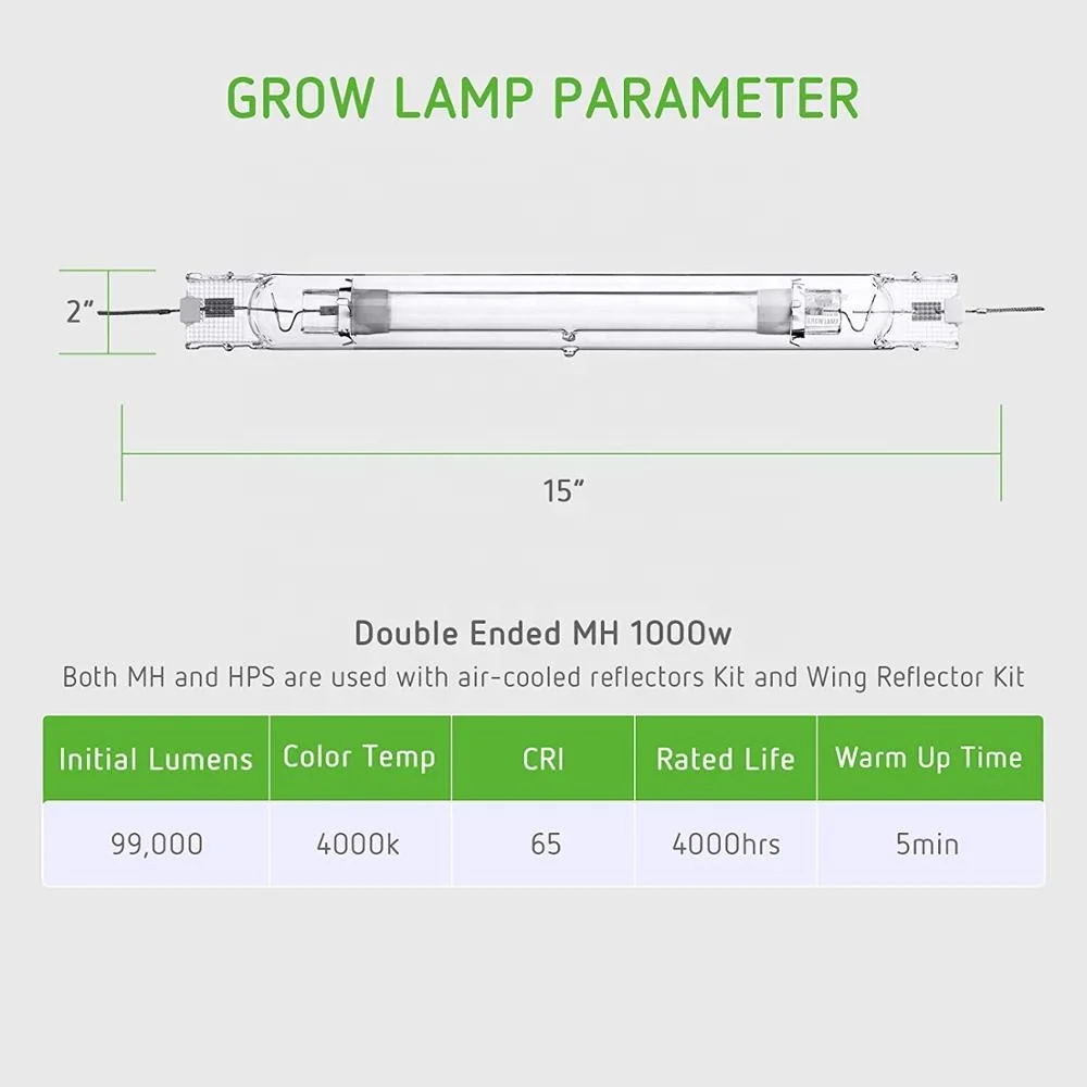 MH 1000W Double Ended Enhanced Performance Metal Halide Grow Light Lamp