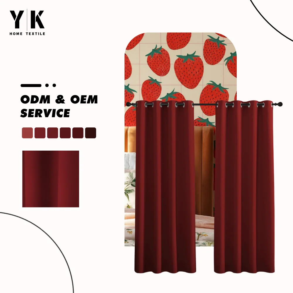 Curtains Simple Design Hotel Room Burgundy Red Grommet Privacy Door Red Blackout Curtains for Bedroom/Christmas Day