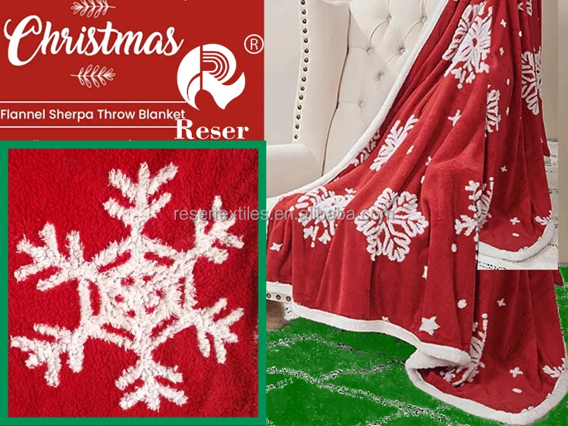 Perfect Gift Reversible Knitted Christmas Snowflake Sherpa Fleece Throw Blanket Fluffy Bed Sofa Cozy Plush for Winter