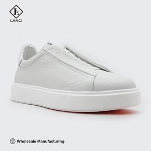 Lanci Shoe Factory Full Customize Full Grain Napa Genuine Leather Men White Shoes with Logo Label Designer Sneakers