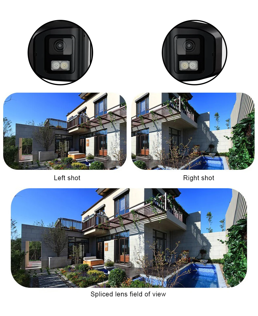 4MP Dual Lens 180 Degree Ceiling Hik Compatible IP PoE Security Camera ColorVu IP66 Two Way Audio Outdoor CCTV Bullet Camera