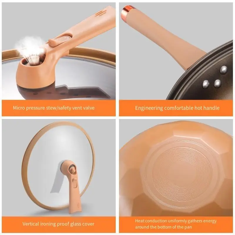Nonstick Coating Pan Wok Home Kitchen Multifunctional Cookware Suitable for Frying Steam Boil