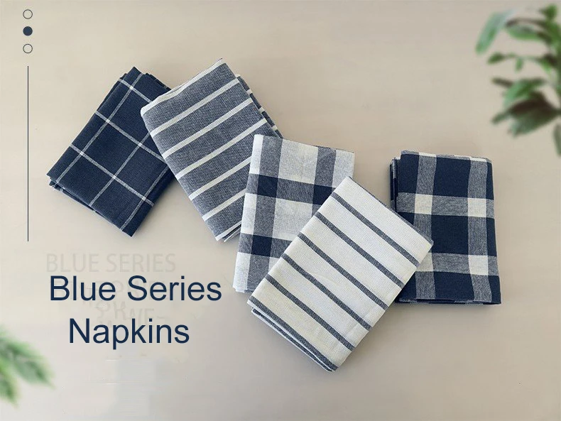 Wholesale Cotton Home Kitchen Color Weave Mediterranean Blue Cloth Absorbent Napkin Tea Towel Kitchen Towel Napkin