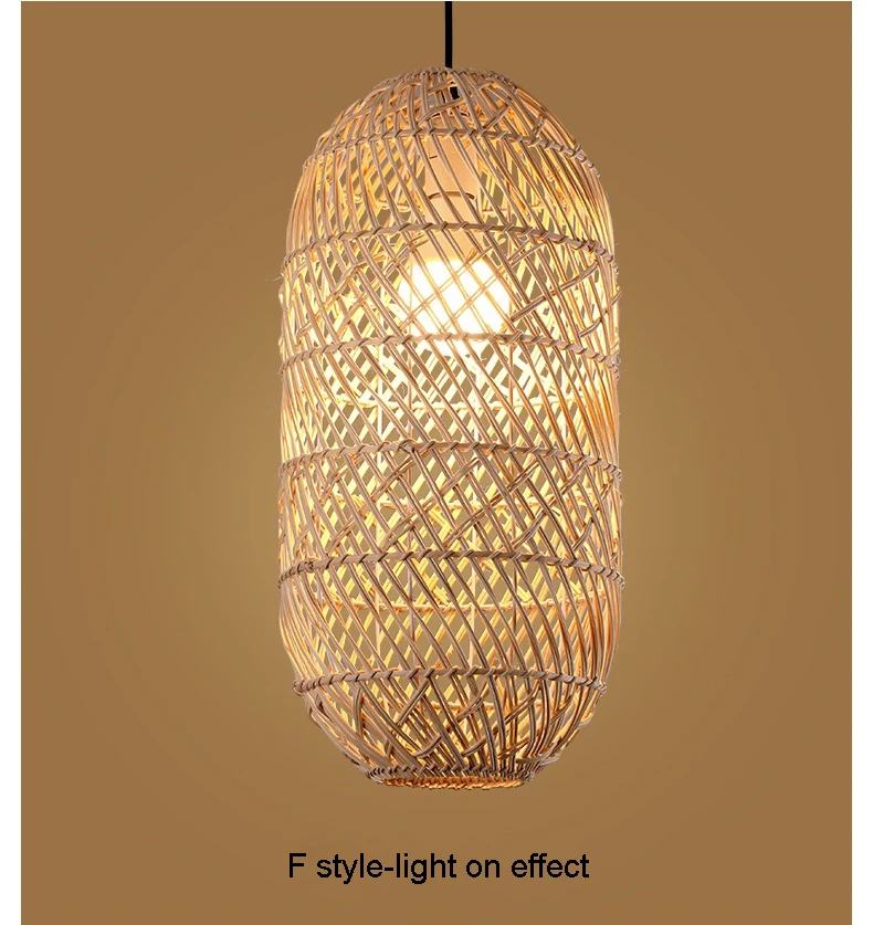 Vintage Bamboo Wicker Rattan Wave Shade Pendant Light