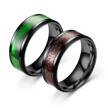 2022 Stainless Steel Tungsten Finger Rings Male Silver Red Dragon Green Blue Pattern Carbon Fiber Titanium Steel Ring for Men
